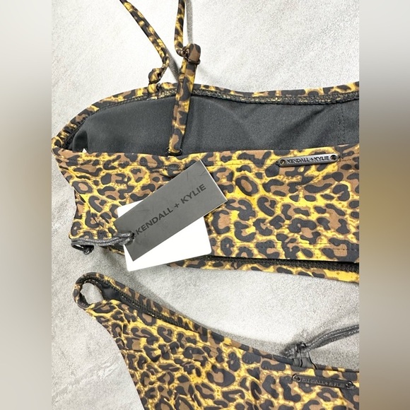 NWT KENDALL & KYLIE Leopard Print Bandeau Hi Waist Two Piece Bikni Swim Wear - Picture 6 of 7